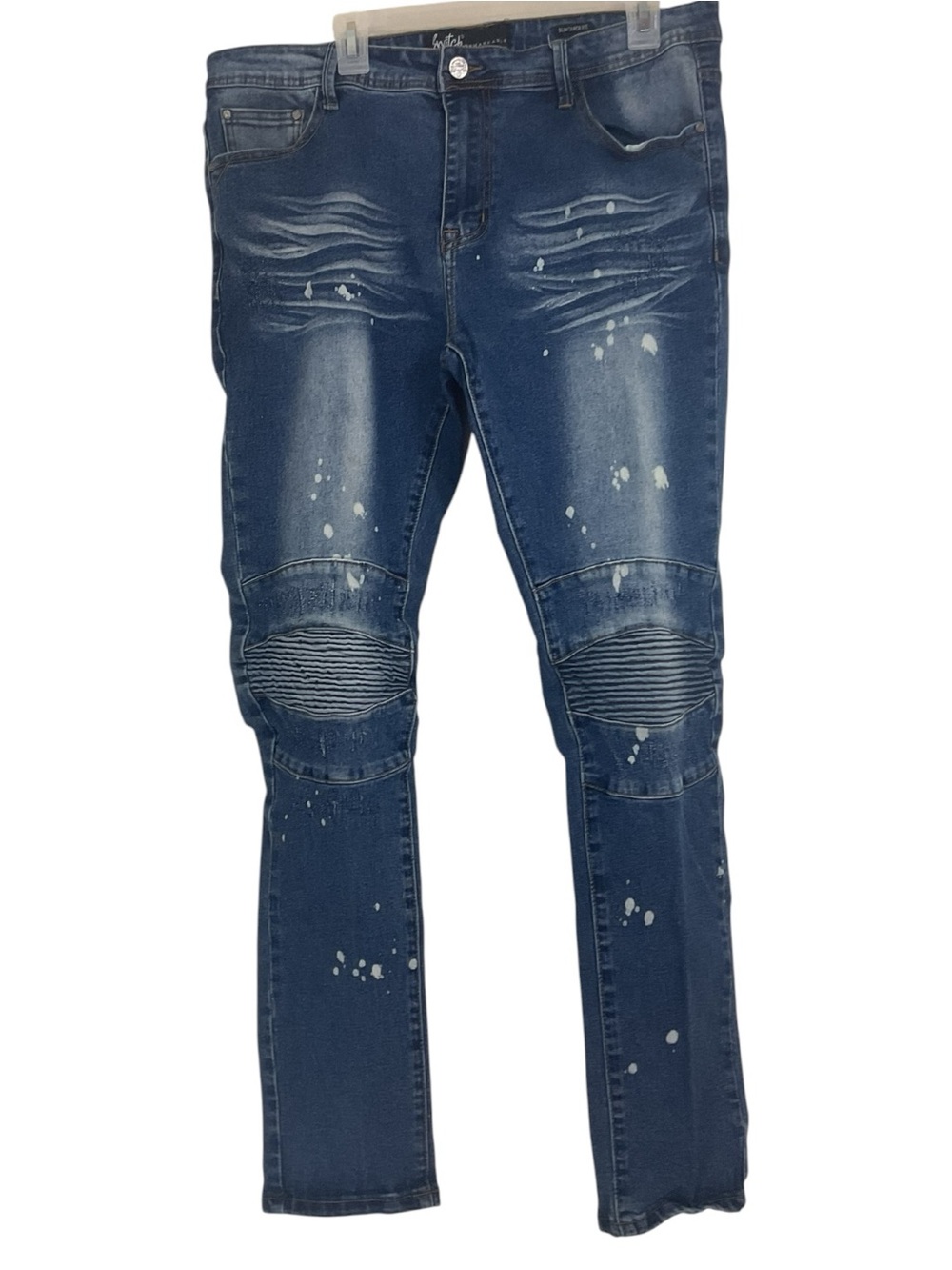 Switch Remarkable Slim Taper Fit Jeans Mens 36x34 Blue Moto Biker Paint Splatter